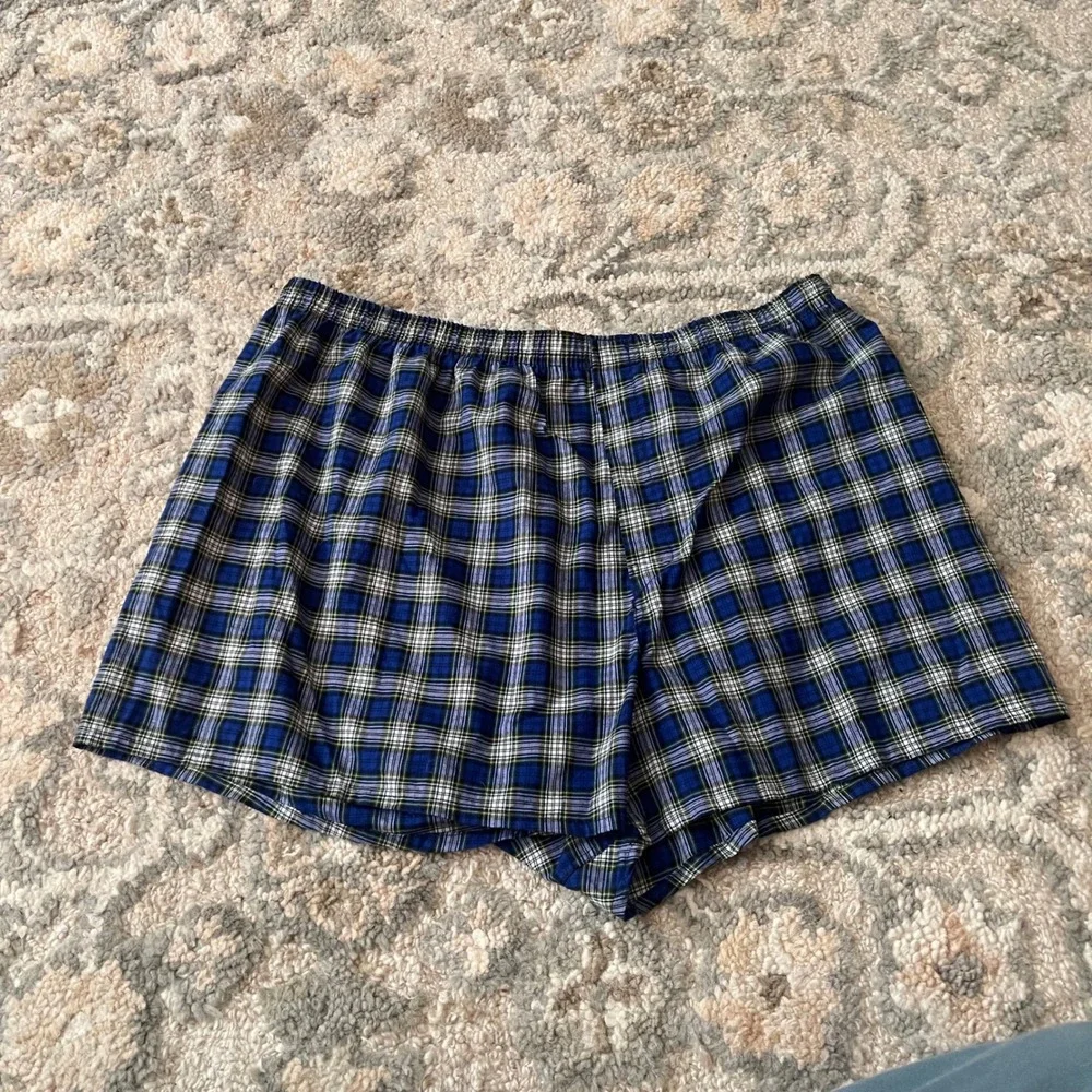 3 VTG Hanes Cotton Full Cut Shorts Mens 2XL Boxers Blue Red Black Plaid RN 15763